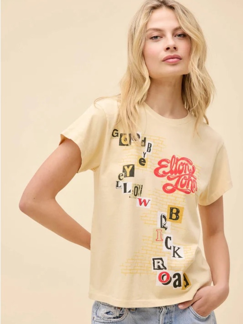 Elton John Goodbye Yellow Brick Road Tee- Butter Yellow